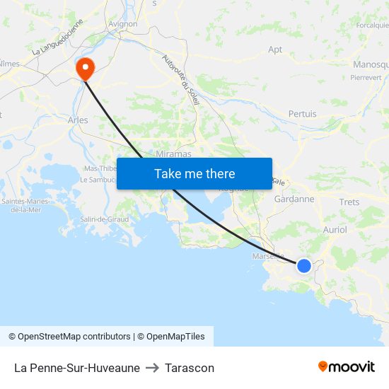 La Penne-Sur-Huveaune to Tarascon map