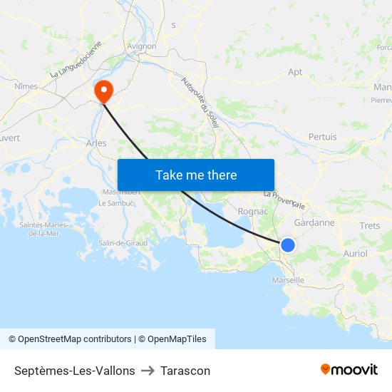 Septèmes-Les-Vallons to Tarascon map