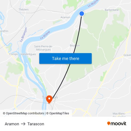 Aramon to Tarascon map