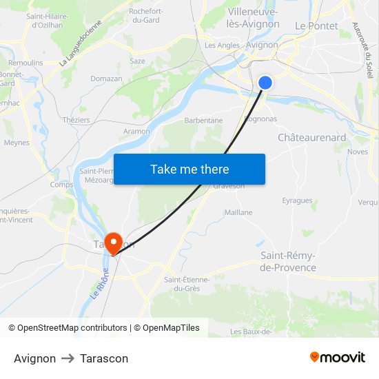Avignon to Tarascon map