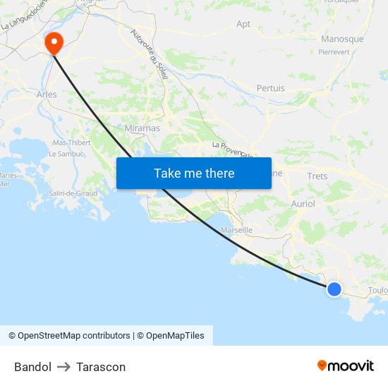Bandol to Tarascon map