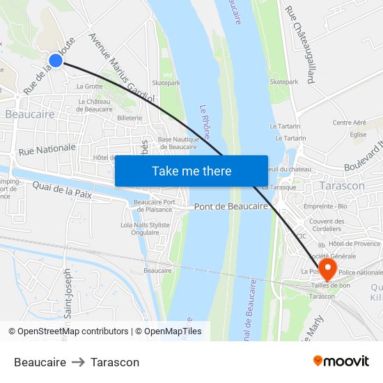 Beaucaire to Tarascon map