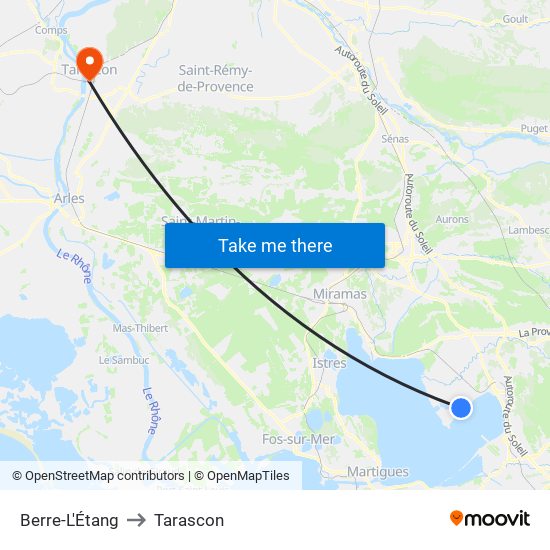 Berre-L'Étang to Tarascon map