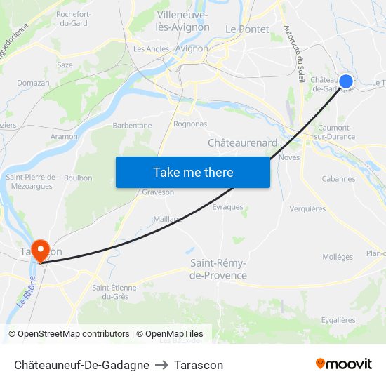 Châteauneuf-De-Gadagne to Tarascon map