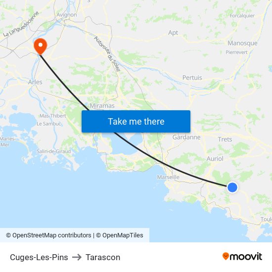 Cuges-Les-Pins to Tarascon map