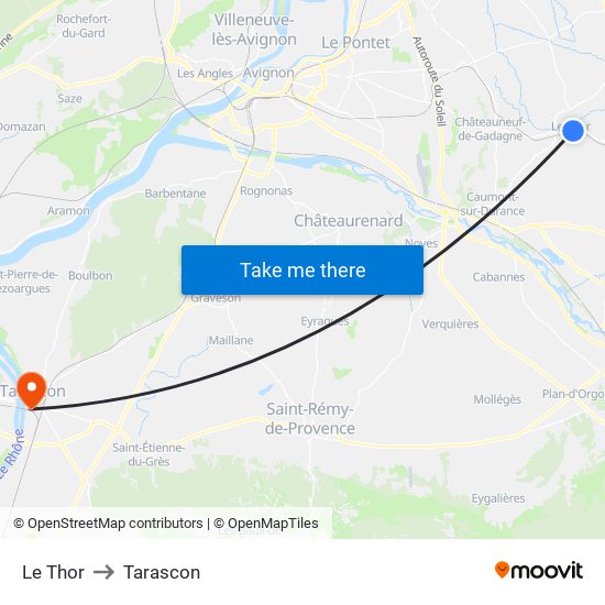Le Thor to Tarascon map