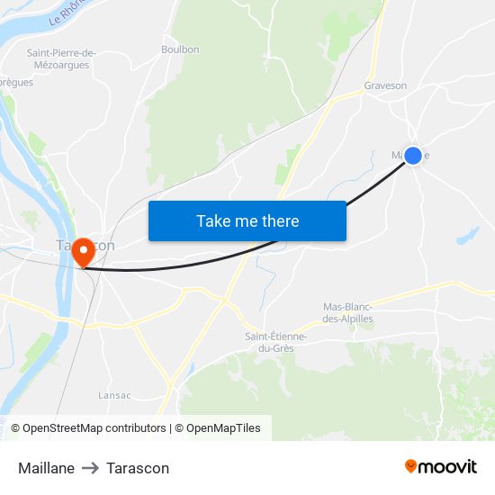 Maillane to Tarascon map