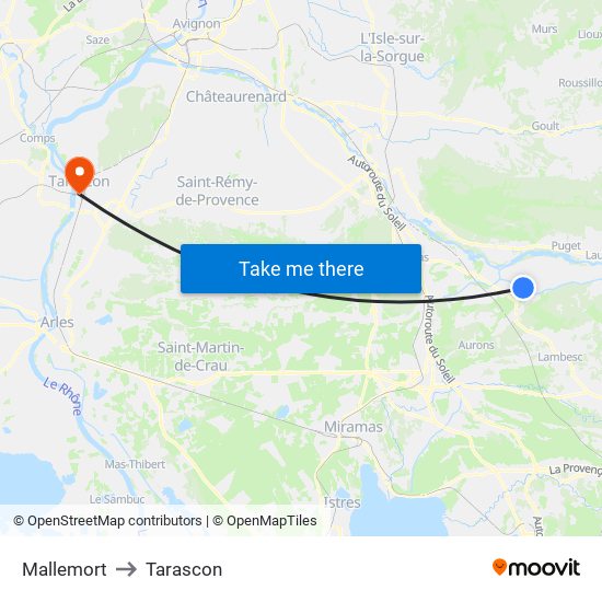 Mallemort to Tarascon map
