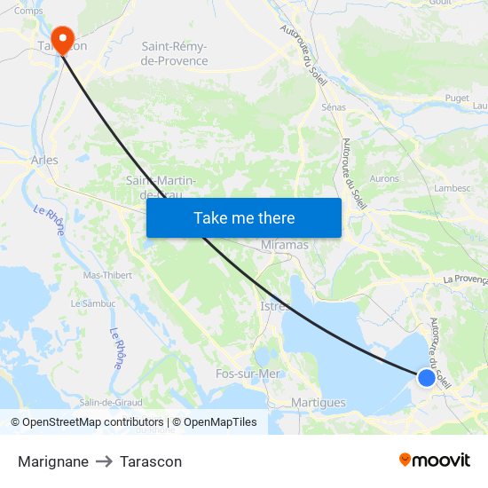 Marignane to Tarascon map