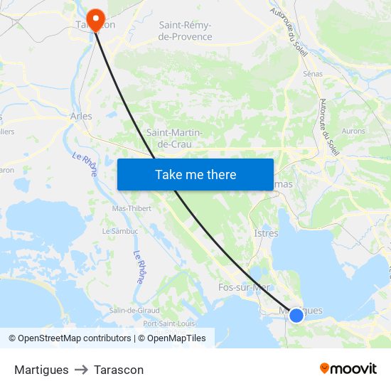Martigues to Tarascon map