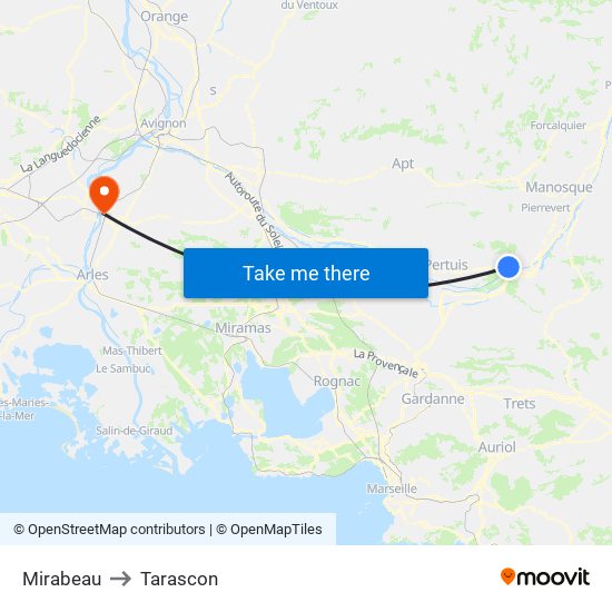 Mirabeau to Tarascon map
