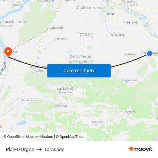 Plan-D'Orgon to Tarascon map
