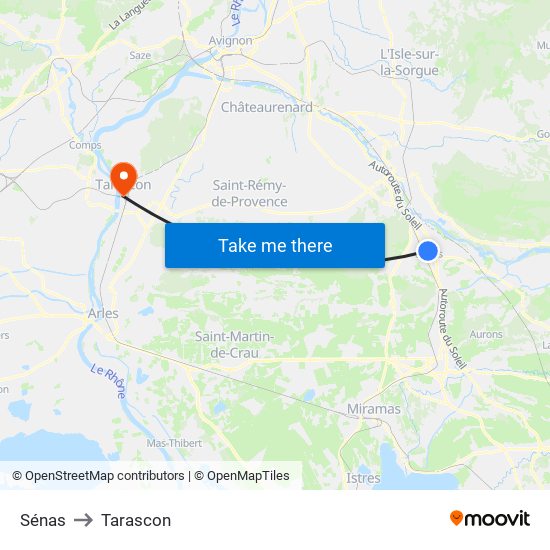 Sénas to Tarascon map