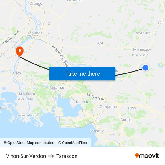 Vinon-Sur-Verdon to Tarascon map