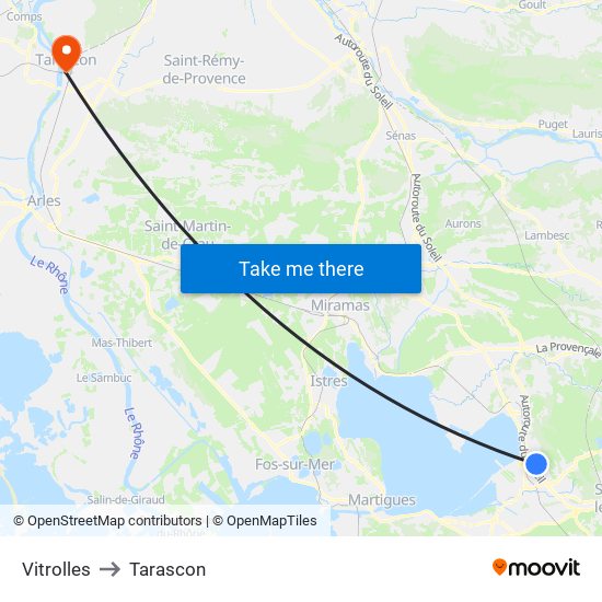 Vitrolles to Tarascon map