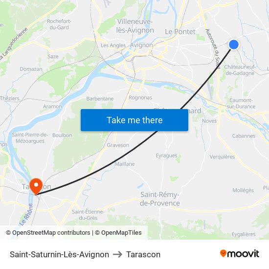 Saint-Saturnin-Lès-Avignon to Tarascon map