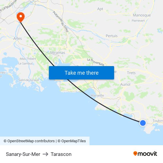 Sanary-Sur-Mer to Tarascon map