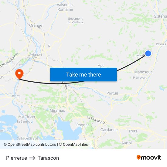 Pierrerue to Tarascon map