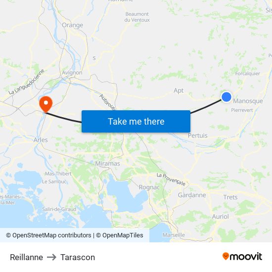 Reillanne to Tarascon map