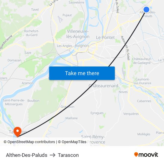 Althen-Des-Paluds to Tarascon map