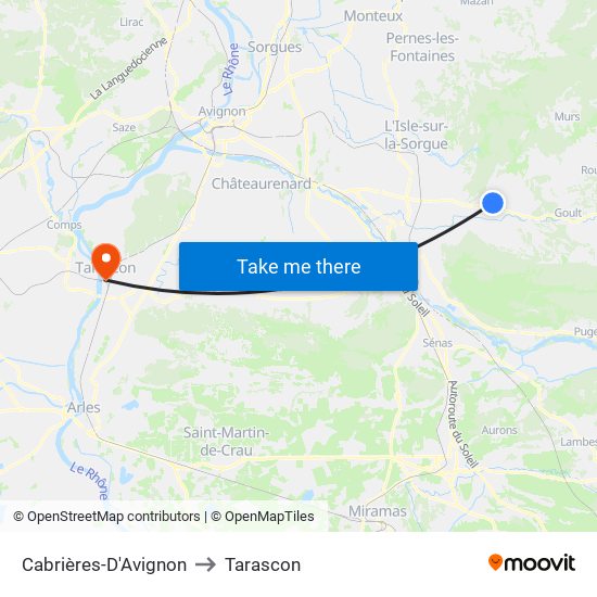 Cabrières-D'Avignon to Tarascon map