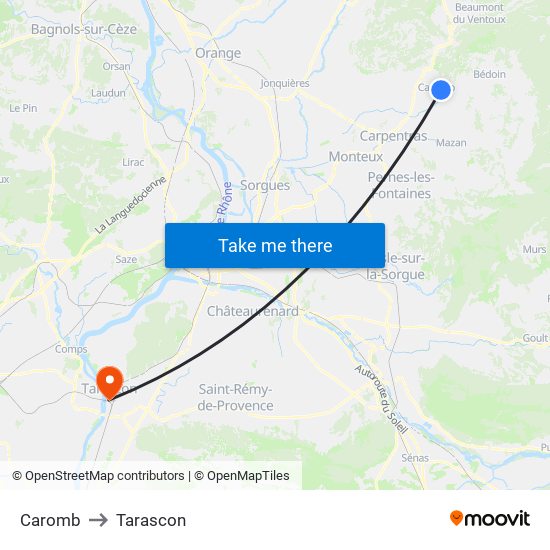 Caromb to Tarascon map