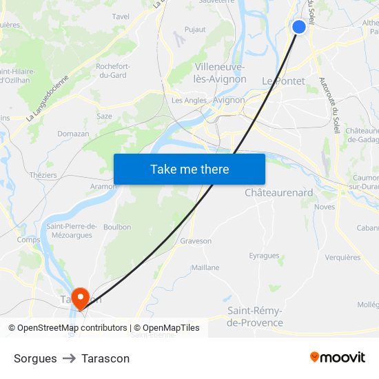 Sorgues to Tarascon map