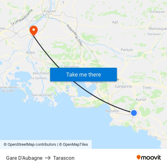 Gare D'Aubagne to Tarascon map