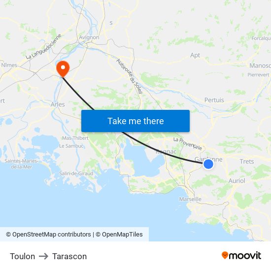 Toulon to Tarascon map