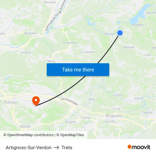 Artignosc-Sur-Verdon to Trets map
