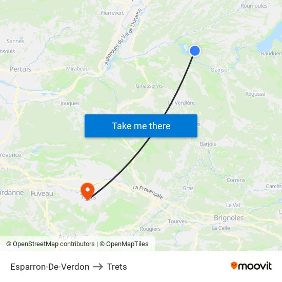 Esparron-De-Verdon to Trets map