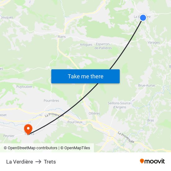 La Verdière to Trets map