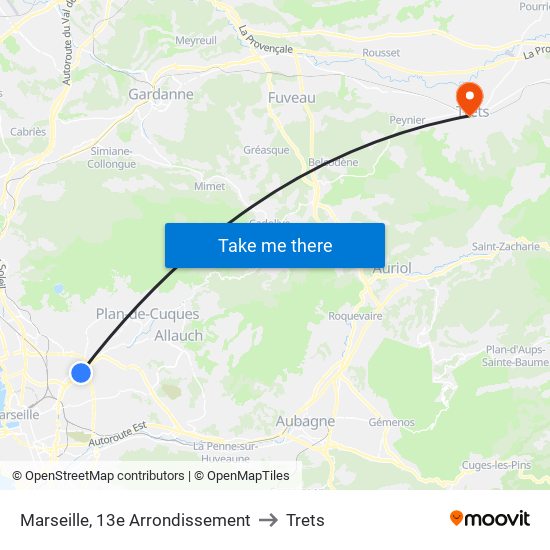 Marseille, 13e Arrondissement to Trets map