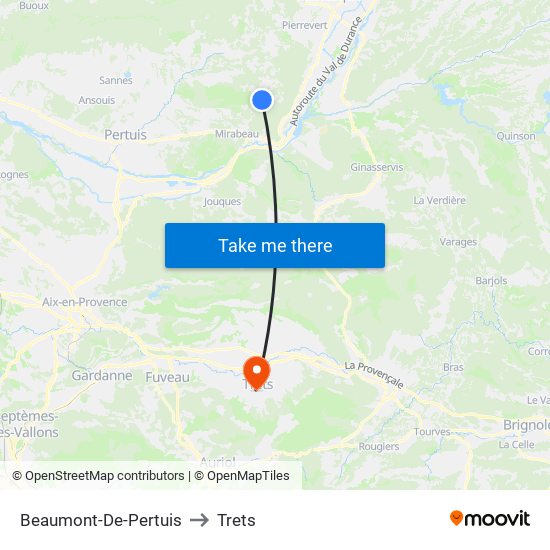 Beaumont-De-Pertuis to Trets map