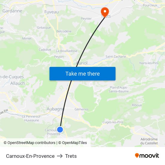 Carnoux-En-Provence to Trets map