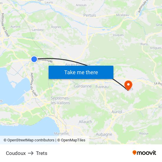 Coudoux to Trets map