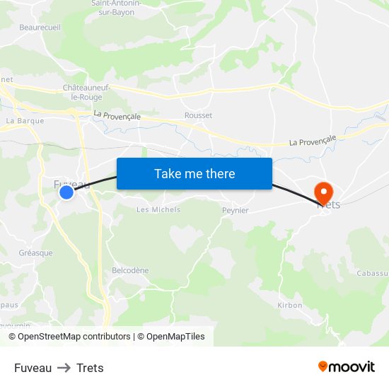 Fuveau to Trets map