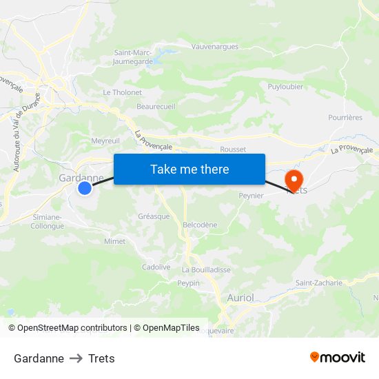 Gardanne to Trets map