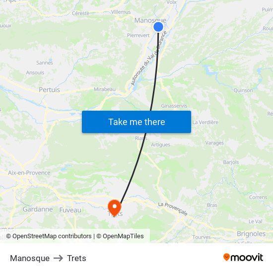 Manosque to Trets map