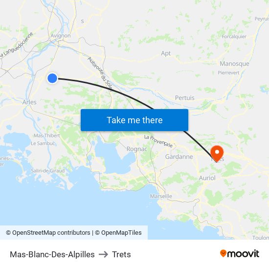 Mas-Blanc-Des-Alpilles to Trets map