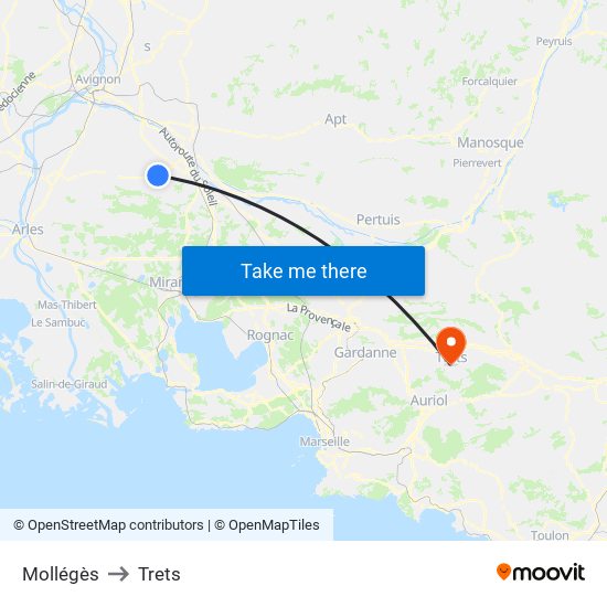 Mollégès to Trets map