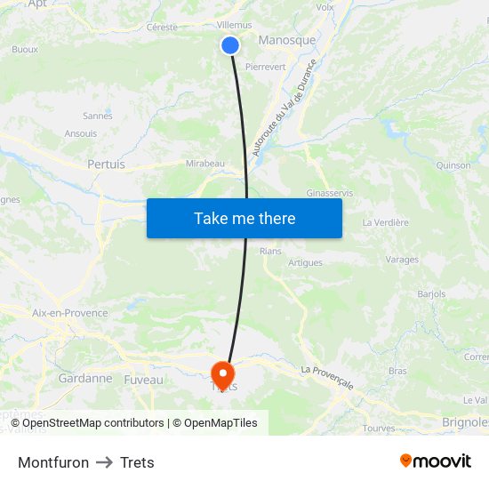 Montfuron to Trets map