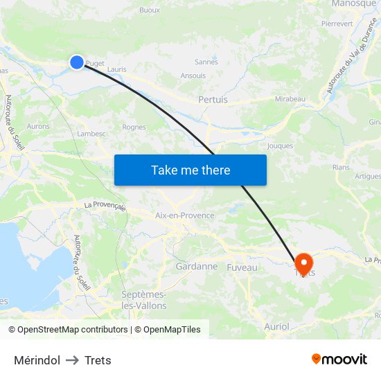 Mérindol to Trets map