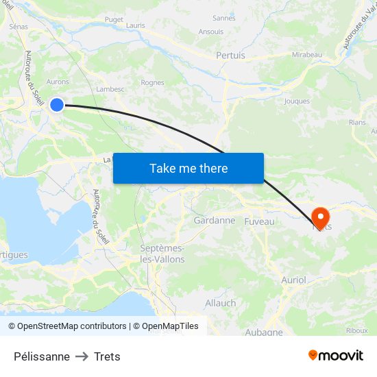 Pélissanne to Trets map