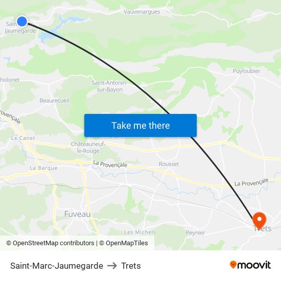 Saint-Marc-Jaumegarde to Trets map