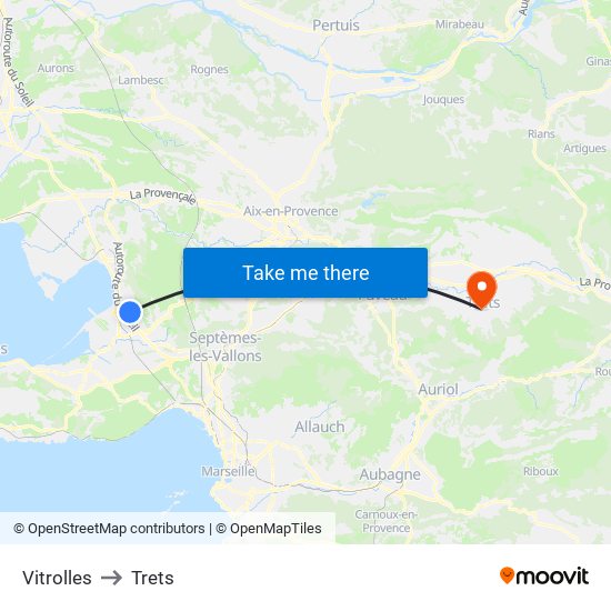 Vitrolles to Trets map