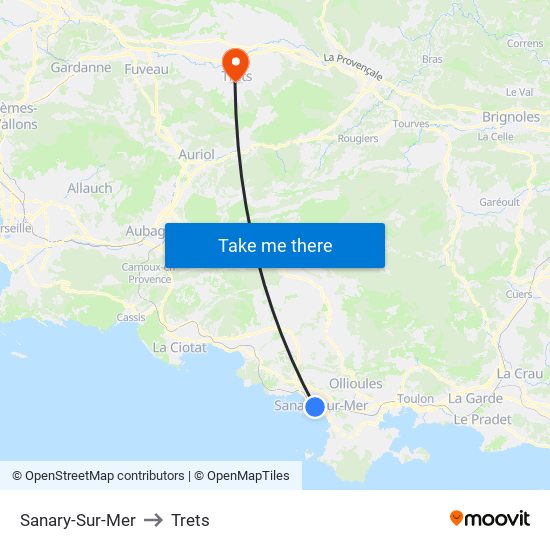 Sanary-Sur-Mer to Trets map