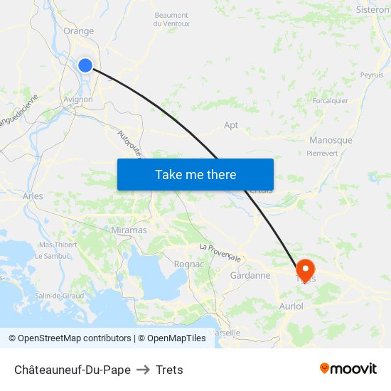 Châteauneuf-Du-Pape to Trets map