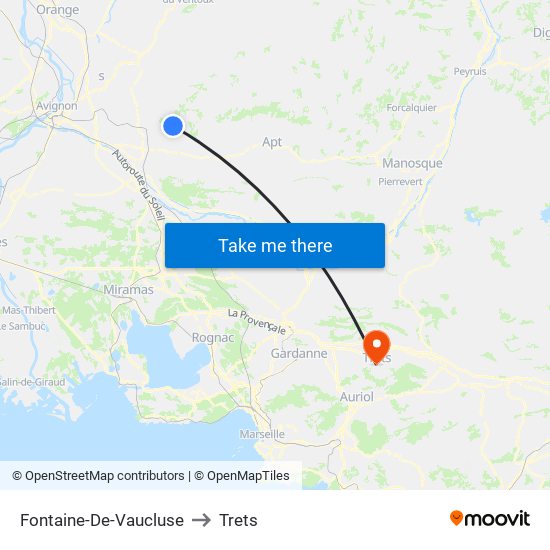 Fontaine-De-Vaucluse to Trets map