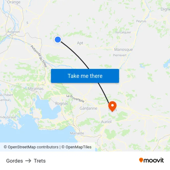 Gordes to Trets map